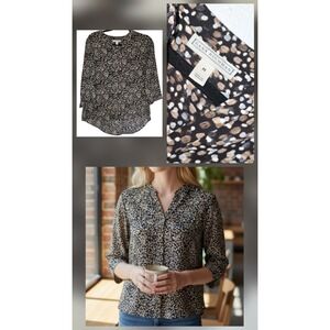 Dana Buchman size‎ med Gauze V-Neck Pintuck Top Blouse Tunic Neutral Fall